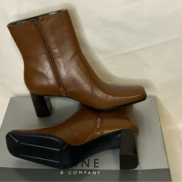 NINE & CO REACHOUT MED BRN LEATHER ANKLE BOOTS, NWT,8M,SQUARE TOE,HEEL 2 1/2”. - Picture 8 of 9